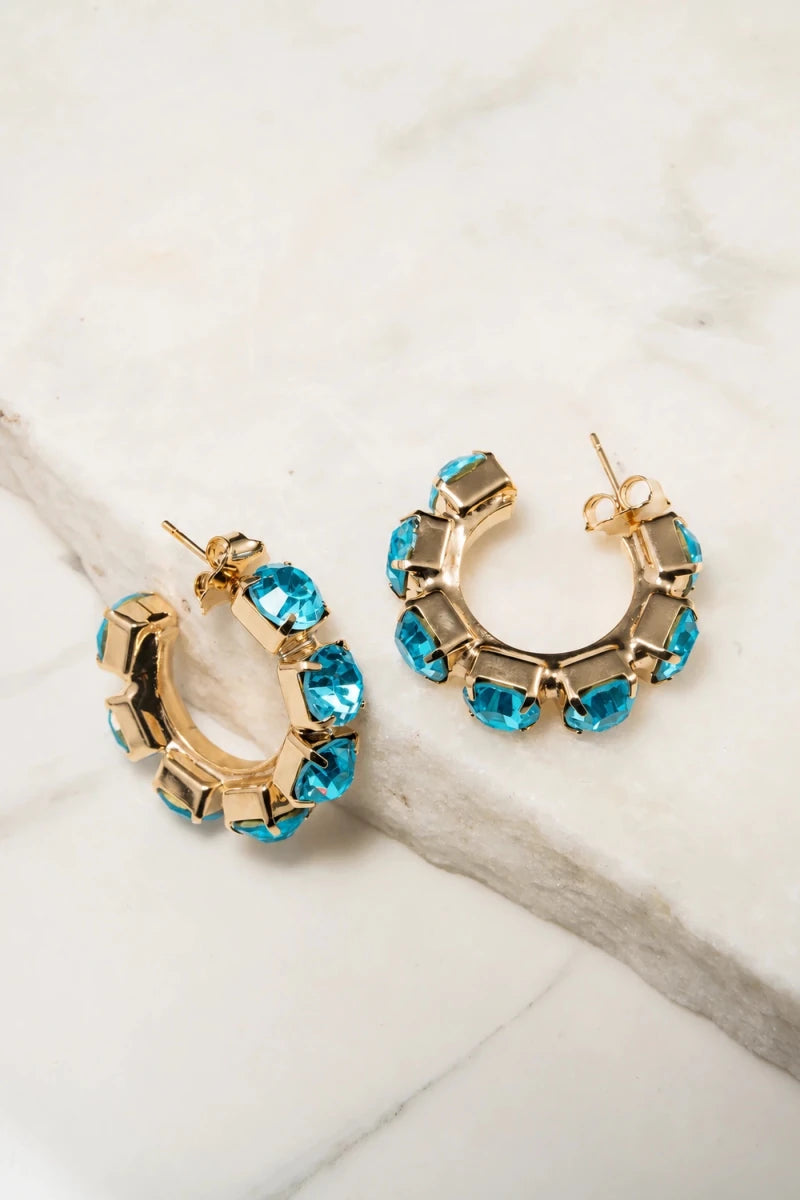 Capri Azure Crystal Hoop Earrings - ELLY