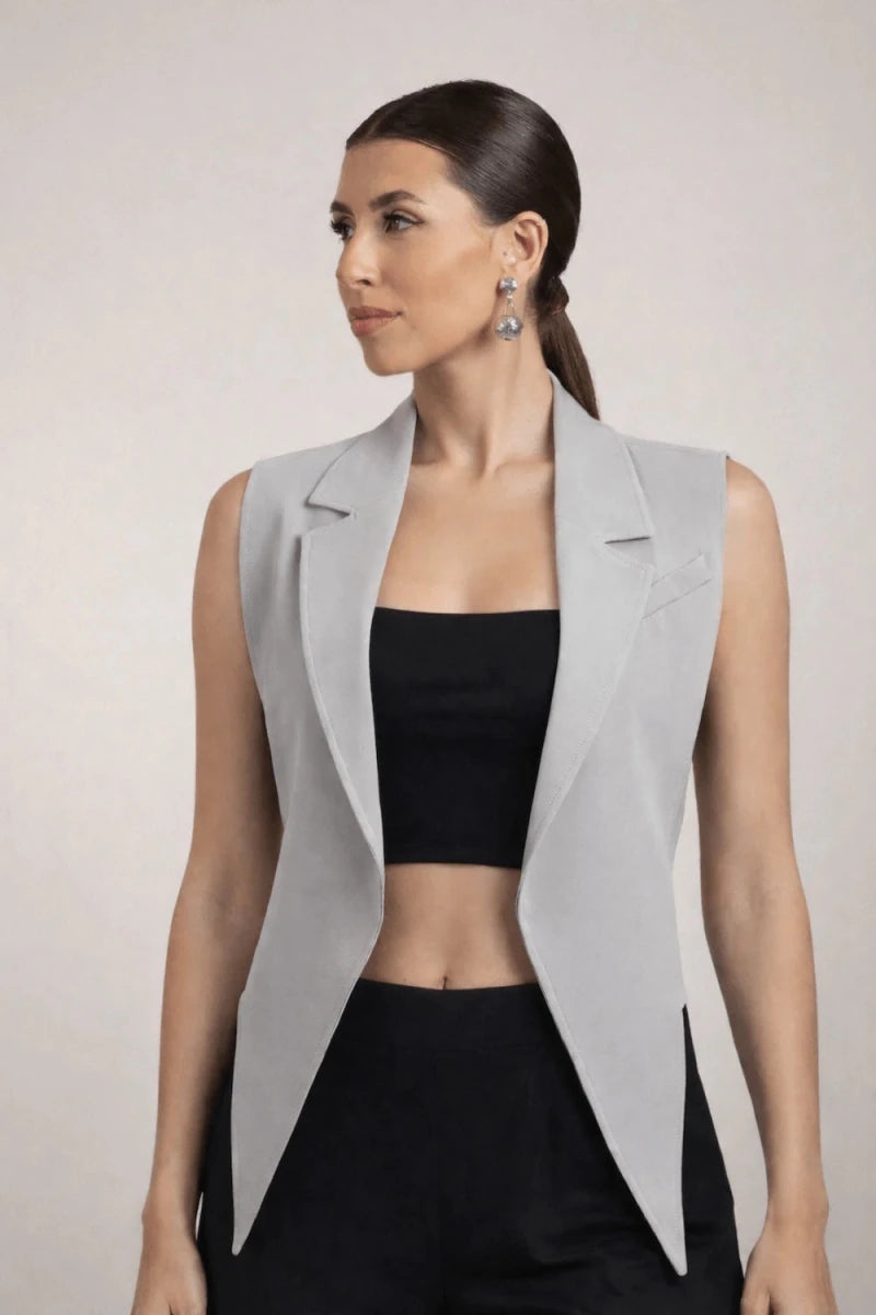 Casual Grey Freesize Lapel Vest - ELLY
