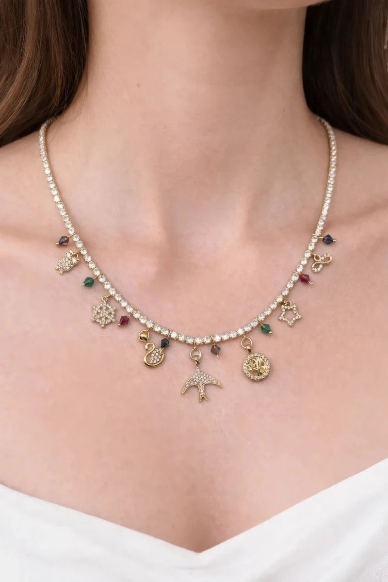 Celestial Charm Crystal Necklace – Gold - ELLY