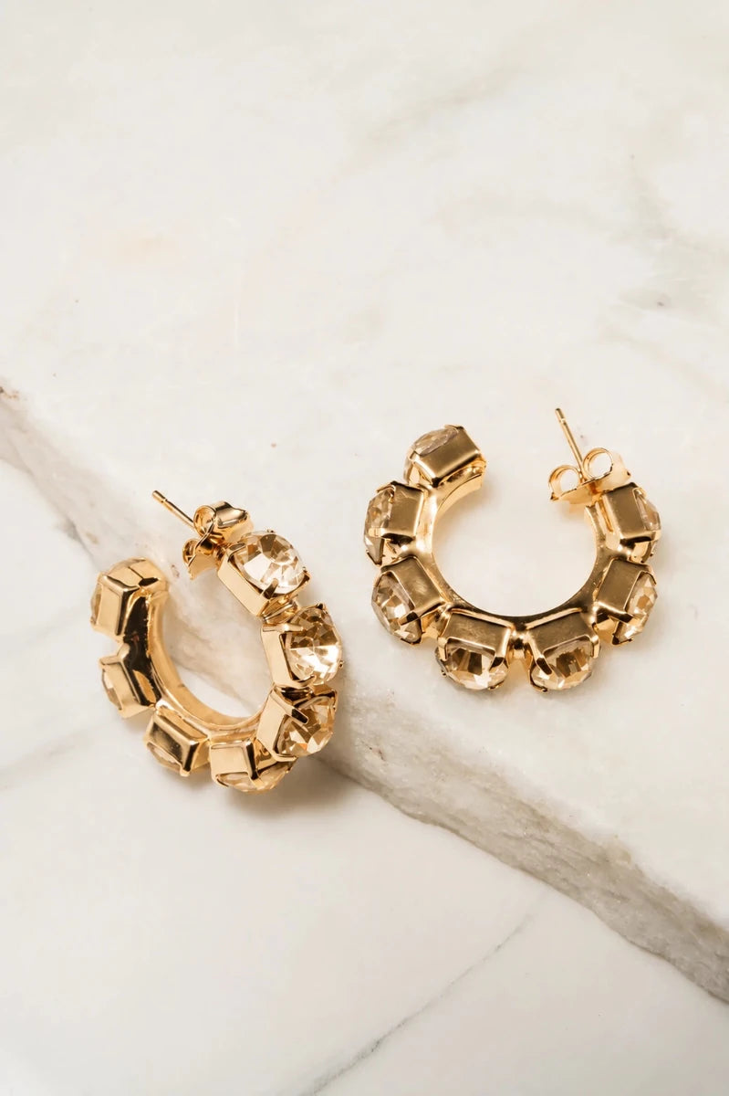 Champagne Lumière Crystal Hoop Earrings - ELLY