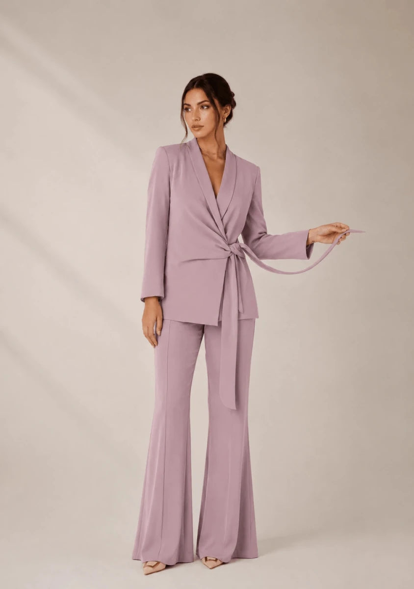 Charmé Cipria Tie - Front Blazer & Flared Pants Set - ELLY