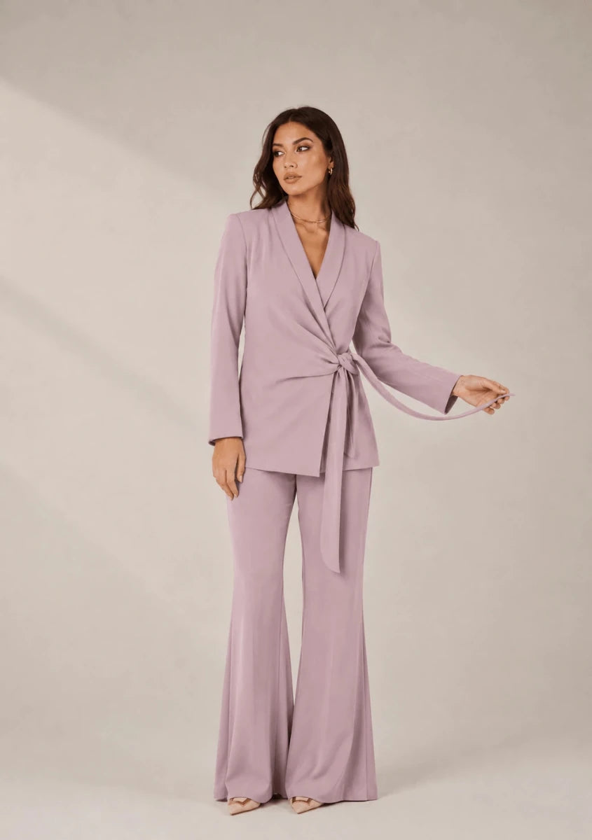 Charmé Cipria Tie - Front Blazer & Flared Pants Set - ELLY