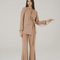 Charmé Italian-Made Tie-Front Blazer & Flared Pants Set (Beige) - ELLY