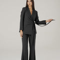 Charmé Italian-Made Tie-Front Blazer & Flared Pants Set (Nero) - ELLY