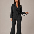 Charmé Nero Tie - Front Blazer & Flared Pants Set - ELLY