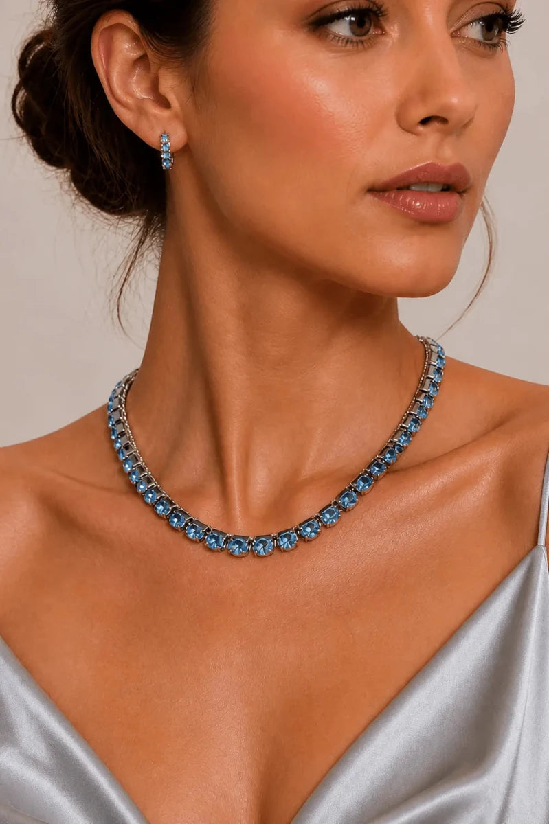 Choker Cristalli Lineari – Argento / Acqua Marina - ELLY