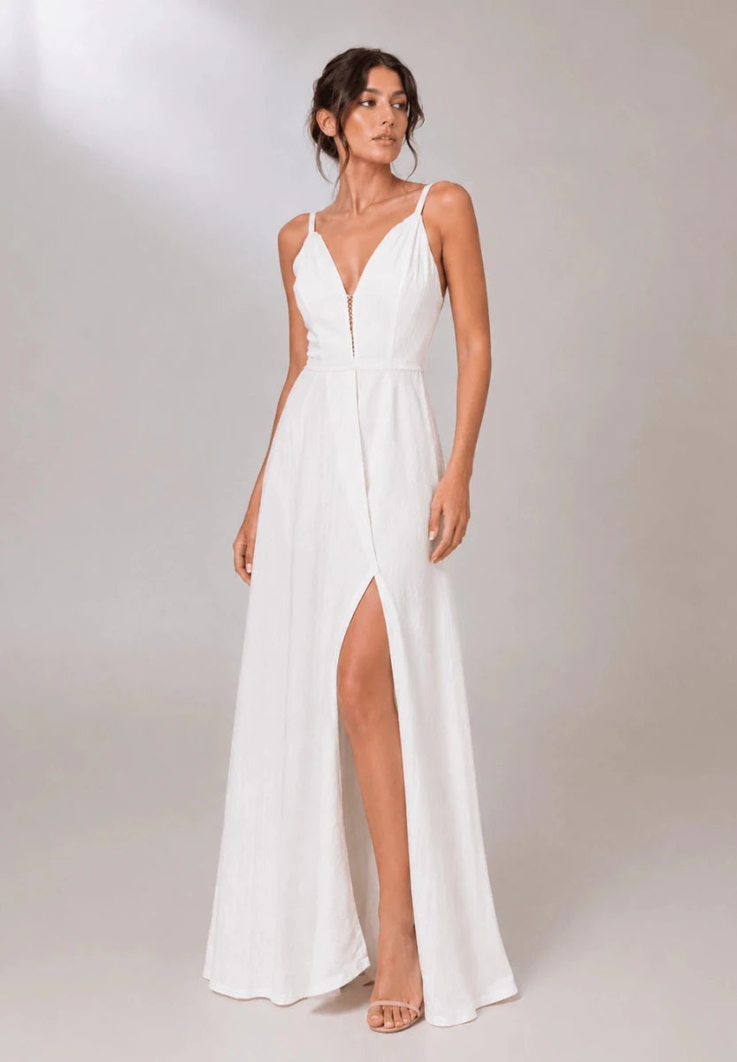 Coconut White High-Slit Maxi Dress - ELLY