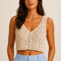 Ivory Floral Crochet Crop Top