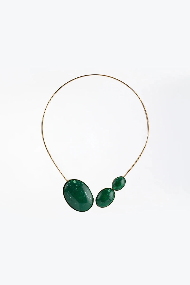 Collana Rigida con Pietre Ovali Verdi - ELLY