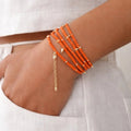 Coral Orange Beaded Convertible Necklace, Bracelet & Belt with Gold Charms - ELLY