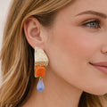 Coral & Sky Blue Drop Statement Earrings – Gold - ELLY
