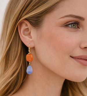 Coral & Sky Blue Drop Statement Earrings – Gold - ELLY
