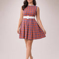 Cozy Chic Blue & Orange Gingham Flannel Midi Dress - ELLY