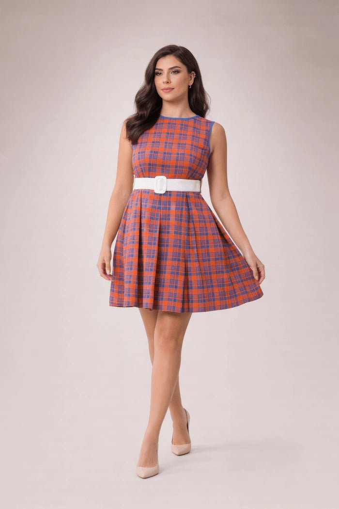 Cozy Chic Blue & Orange Gingham Flannel Midi Dress - ELLY