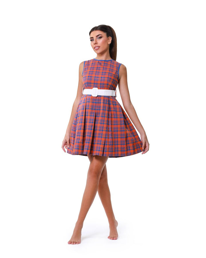 Cozy Chic Blue & Orange Gingham Flannel Midi Dress - ELLY