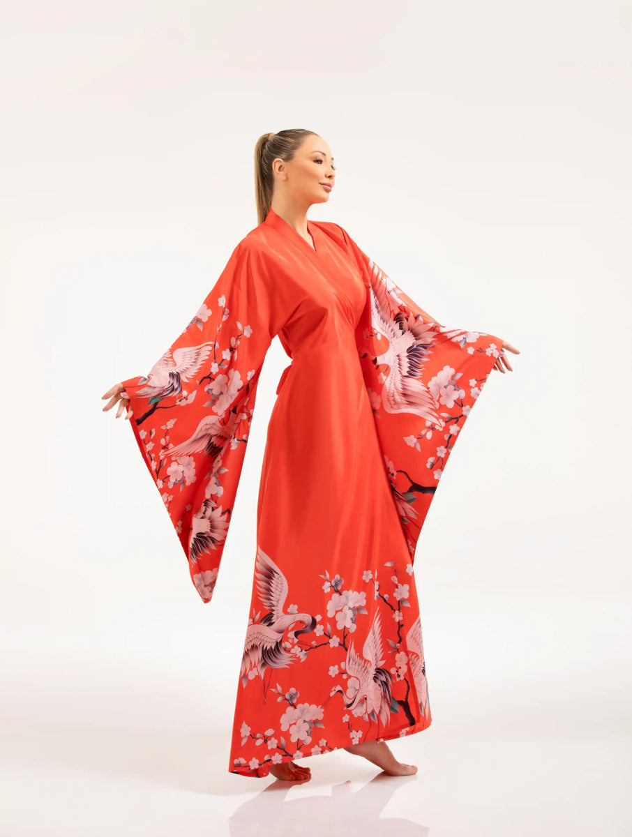 Crane Print Kimono Dress – ELLY - ELLY