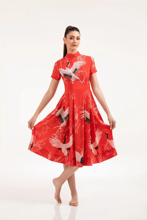 Crane Print Red Dress – ELLY - ELLY