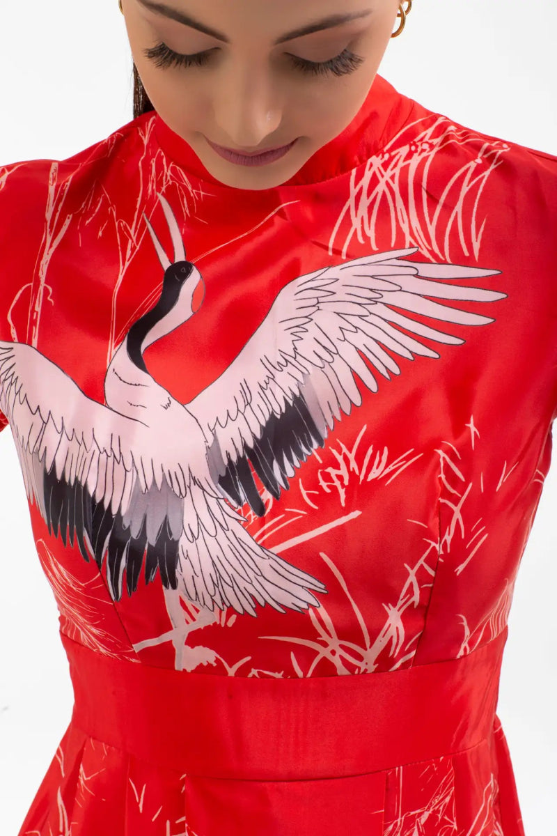 Crane Print Red Dress – ELLY - ELLY