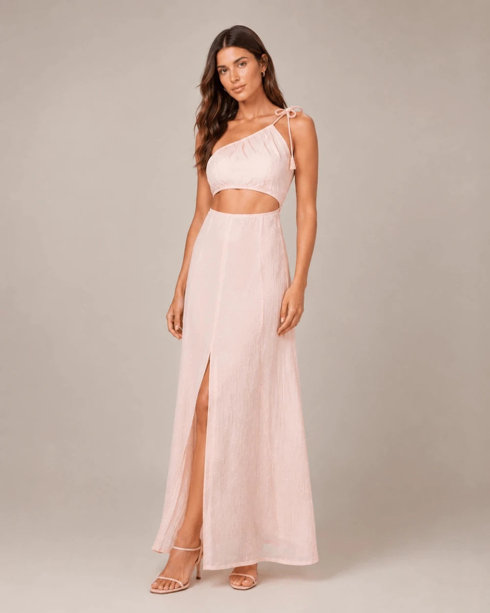 Crystal Rose One - Shoulder Cut - Out Maxi Dress - ELLY
