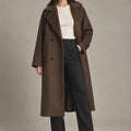 Dalila Moro Long Tailored Coat in Moro, full-length view on model showing the upper garment silhouette