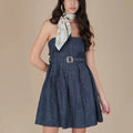 Denim Belted Strapless Mini Dress - ELLY