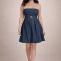 Denim Belted Strapless Mini Dress - ELLY