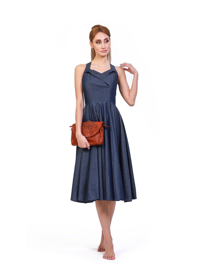 Denim Dream Halter Maxi Dress - ELLY