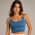 Denim Top with Gold Straps - ELLY