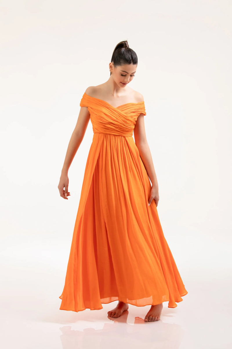 Draped Orange Dress