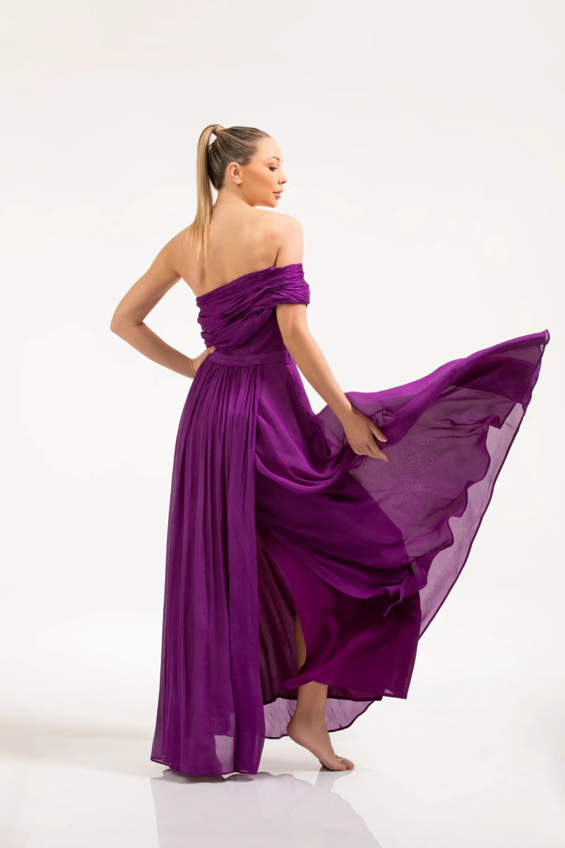 purple drape dress Azazie 2026 Ruffles Backless Column Prom Dress Lavender Gown