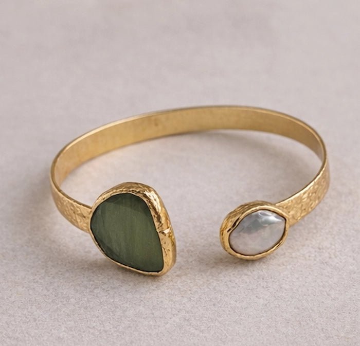 Dual Stone Cuff Bracelet – Gold - ELLY