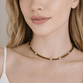 Dual - Tone Leather Choker with Gold Accents - ELLY