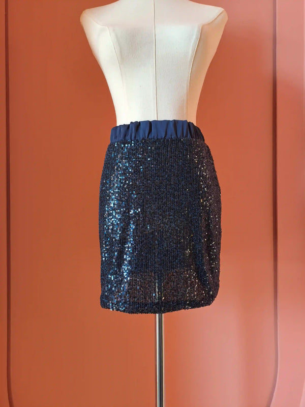 Elegance in Motion Skirt - Paillettes Navy Blu - ELLY