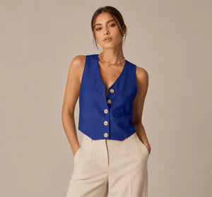 Eleganza Blu Sleeveless Vest (Blu) - ELLY