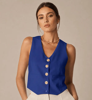 Eleganza Blu Sleeveless Vest (Blu) - ELLY