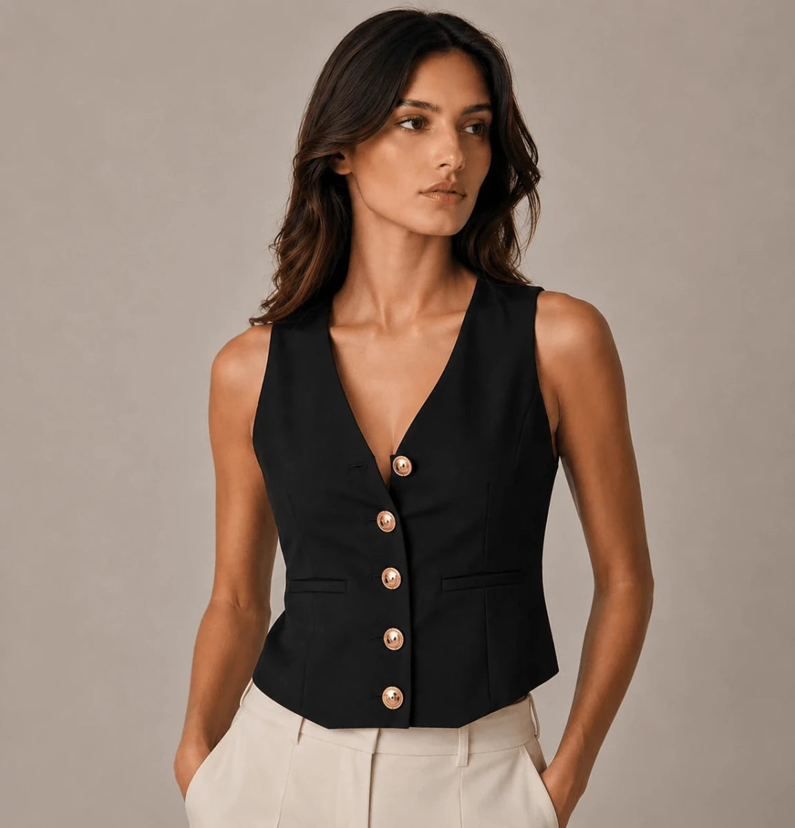Eleganza Nero Sleeveless Vest - ELLY