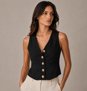 Eleganza Nero Sleeveless Vest - ELLY