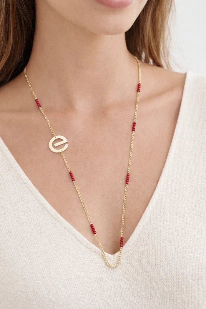 ELLY Logo Beaded Chain Necklace – Red - ELLY