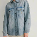 Embellished Light Wash Denim Jacket - ELLY