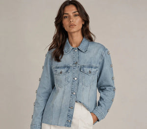 Embellished Light Wash Denim Jacket - ELLY