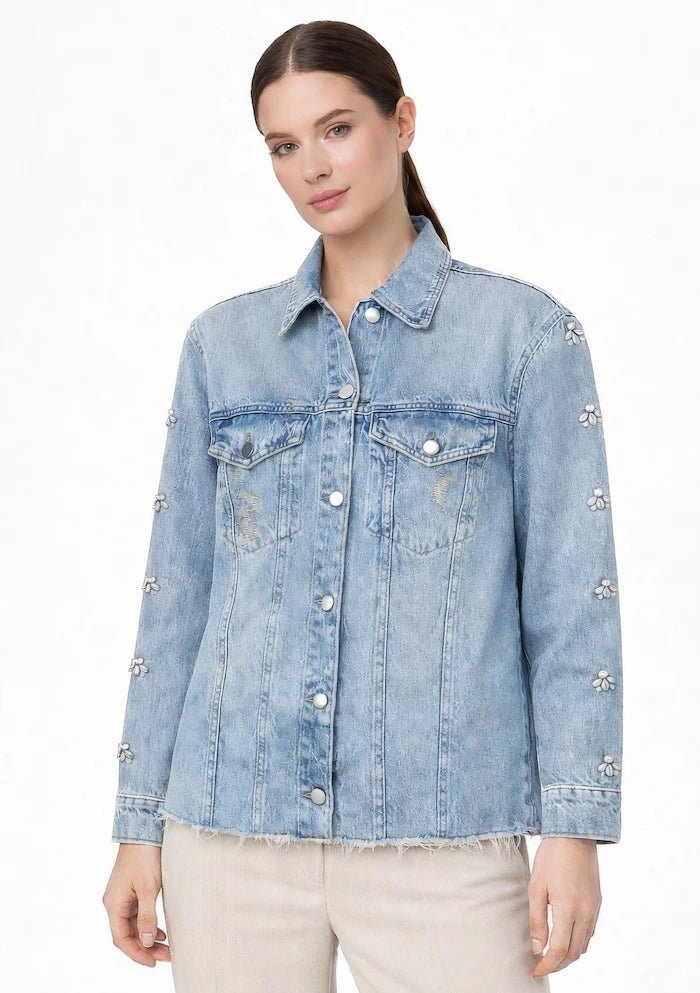 Embellished Light Wash Denim Jacket - ELLY
