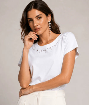 Embellished Neckline Top - ELLY