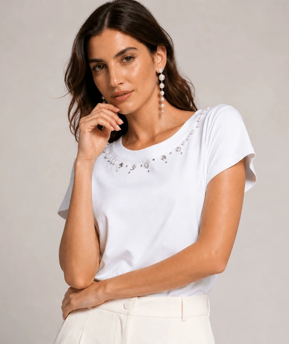 Embellished Neckline Top - ELLY