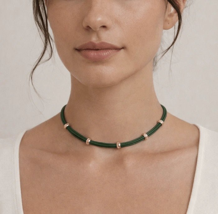 Emerald Cord Gold Accent Choker - ELLY
