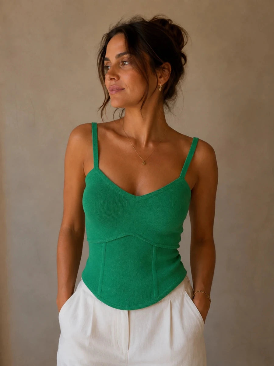 Emerald Corset-Knit Cami Top - ELLY