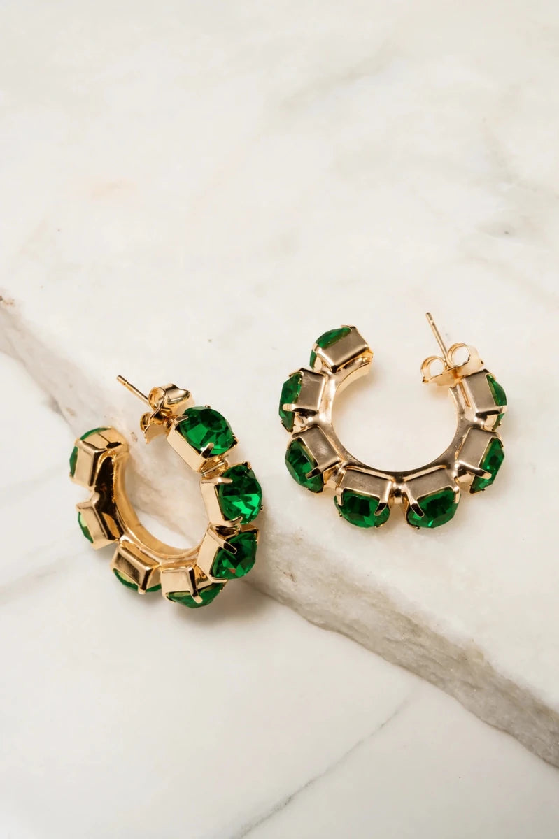 Emerald Royale Crystal Hoop Earrings - ELLY