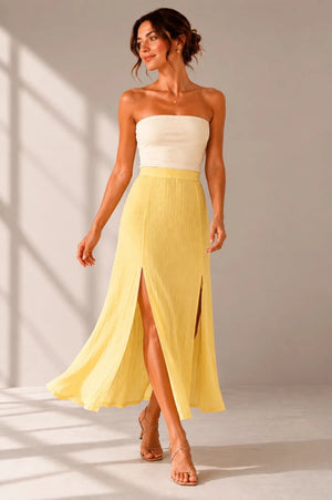 Empire Yellow Double Slit Maxi Skirt - ELLY