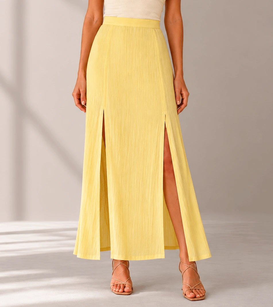 Empire Yellow Double Slit Maxi Skirt - ELLY