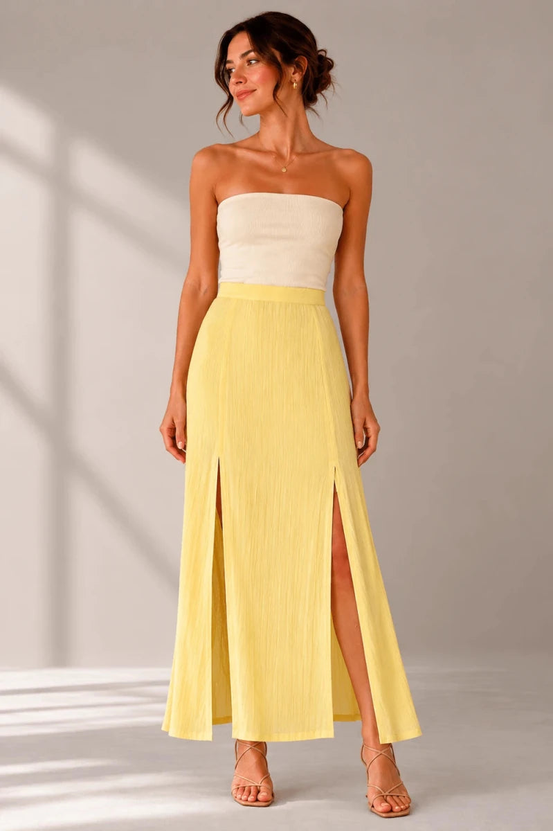 Empire Yellow Double Slit Maxi Skirt - ELLY