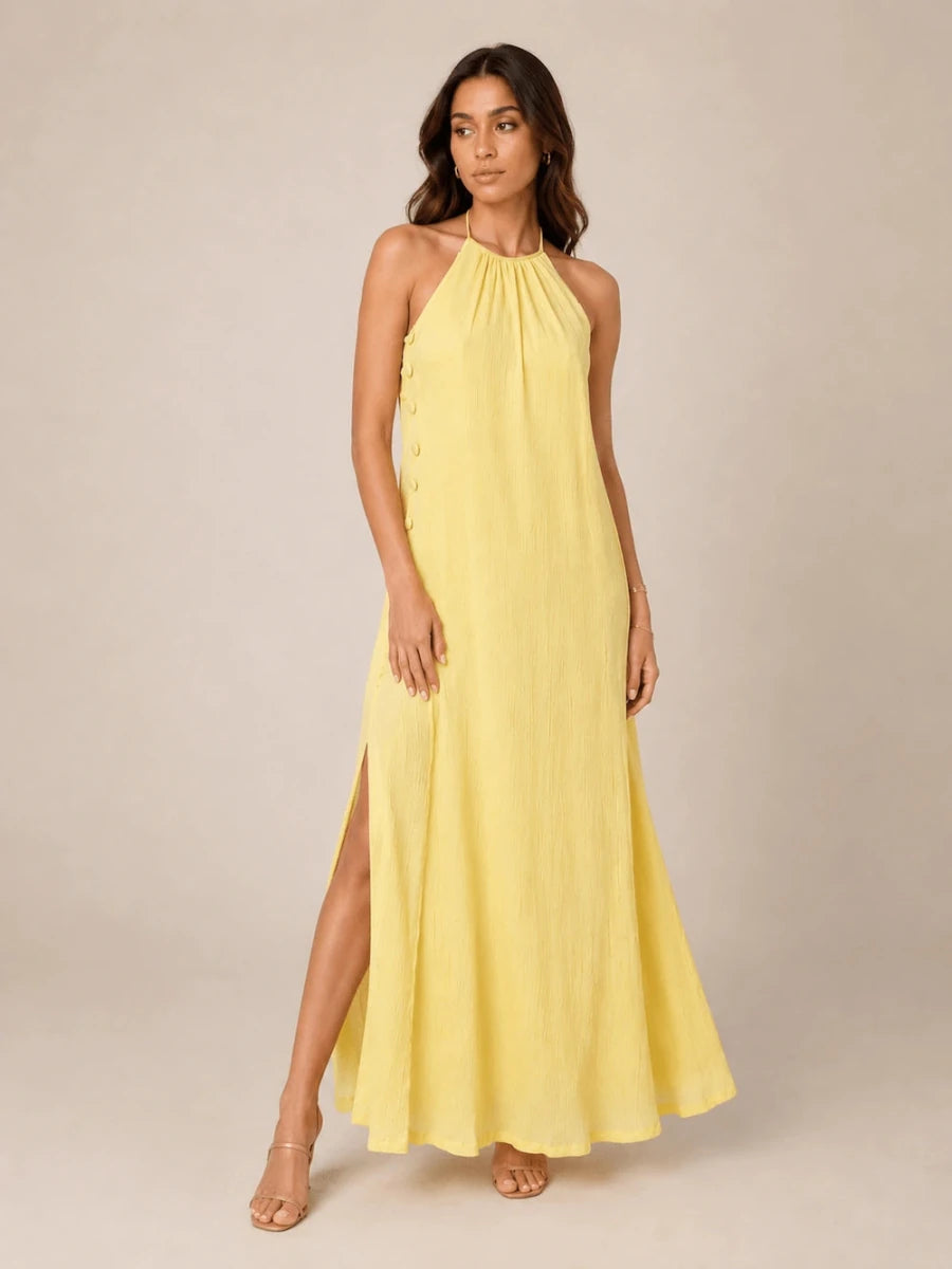 Empire Yellow Halter Maxi Dress - ELLY
